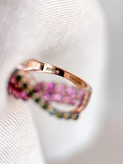 Vintage Tourmaline Ring, 10k Rose Gold, Twist Band Statement Ring, Unique Bold Jewelry