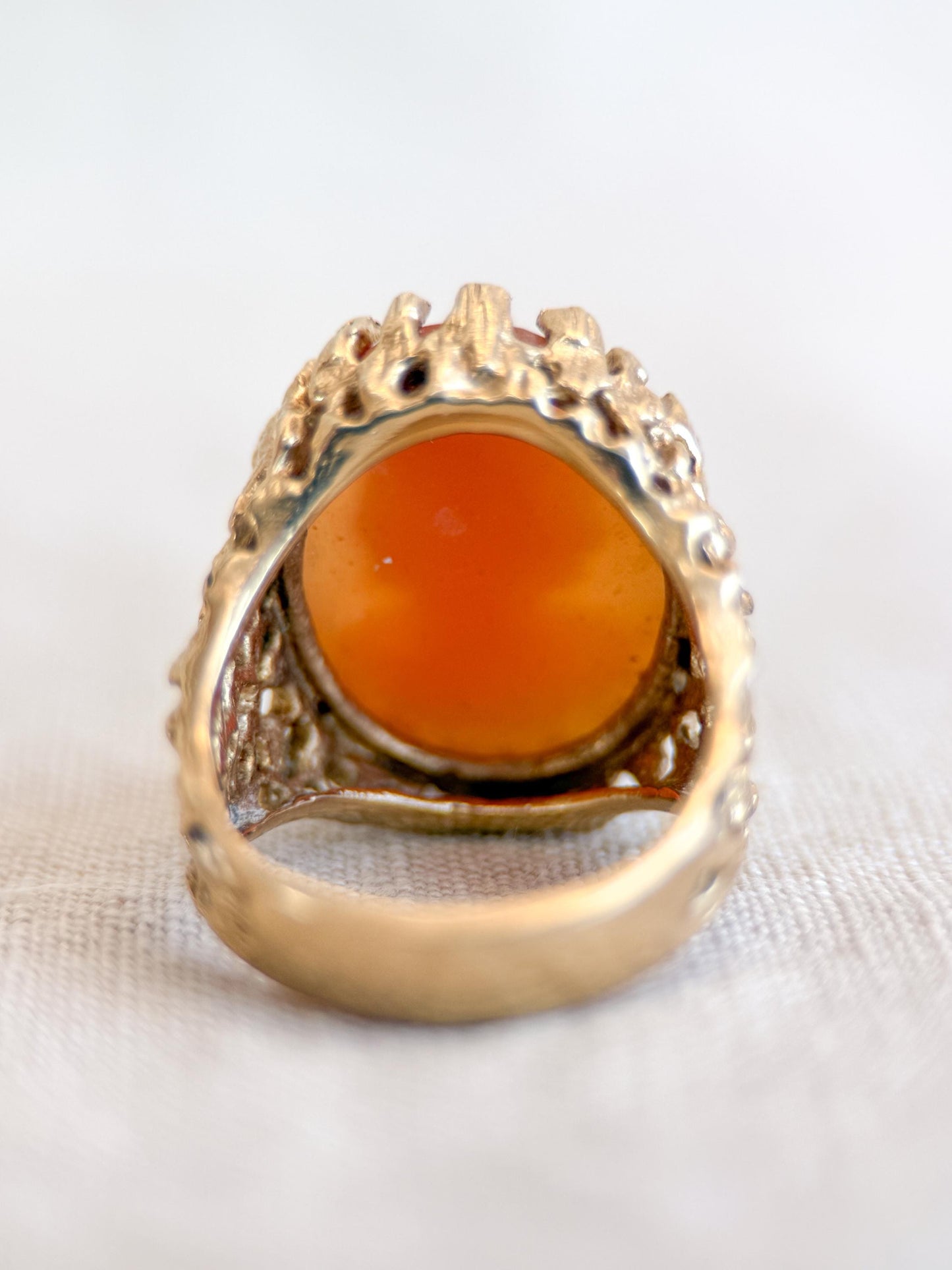 Vintage Cameo Ring, 14k Gold, Oval Textured Statement Ring, Mid-Century Bold Jewelry