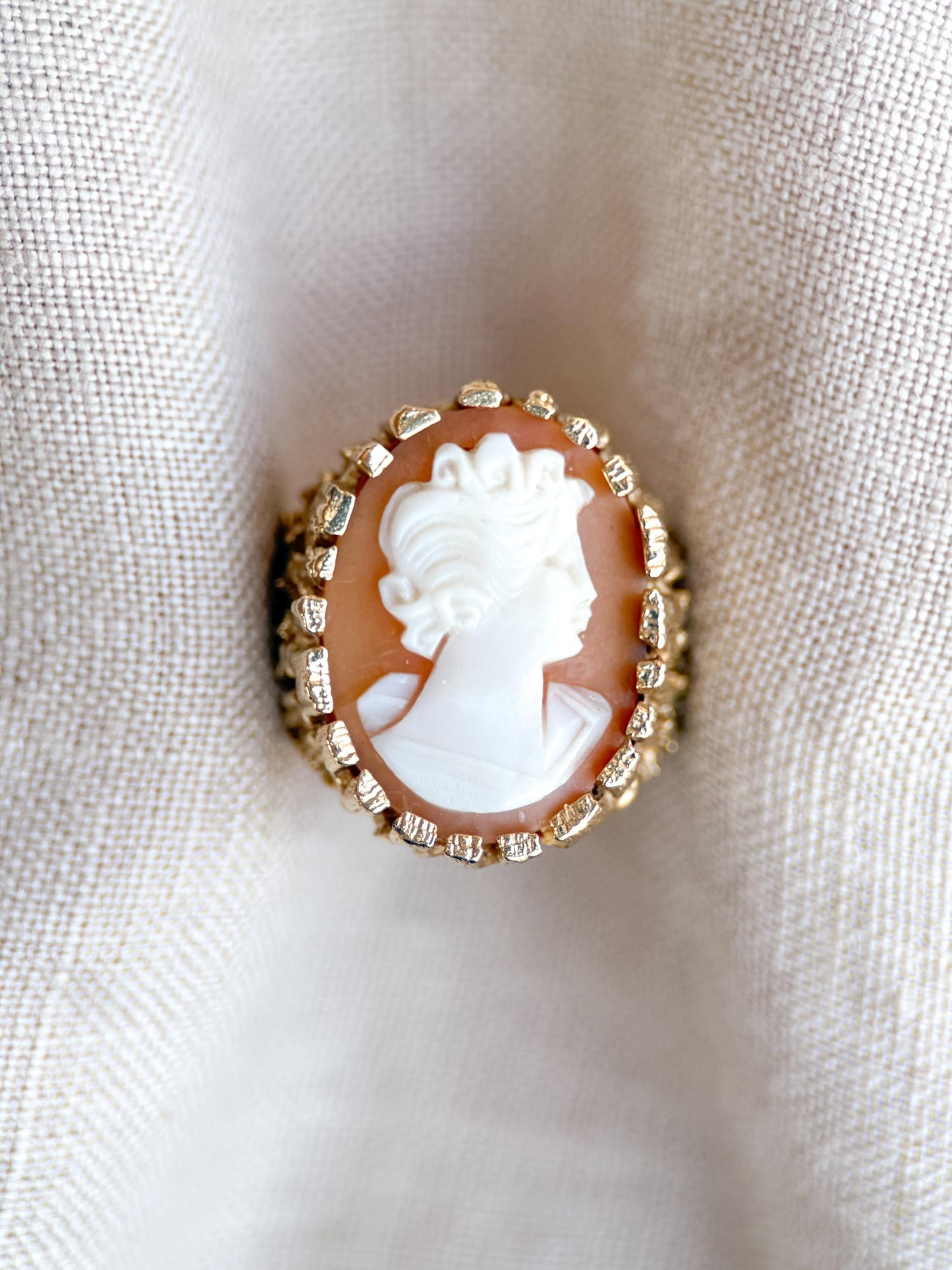 Vintage Cameo Ring, 14k Gold, Oval Textured Statement Ring, Mid-Century Bold Jewelry