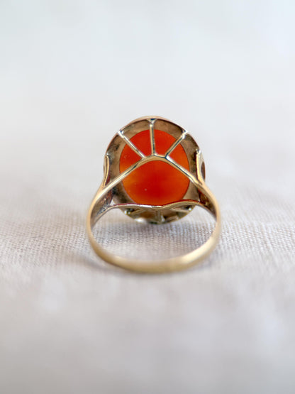 Vintage Cameo Ring, 14k Gold, Oval Portrait Statement Ring, Mid-Century Bold Jewelry