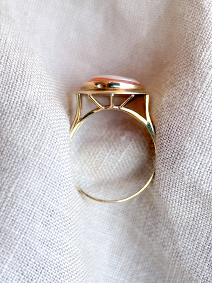 Vintage Cameo Ring, 14k Gold, Oval Portrait Statement Ring, Mid-Century Bold Jewelry