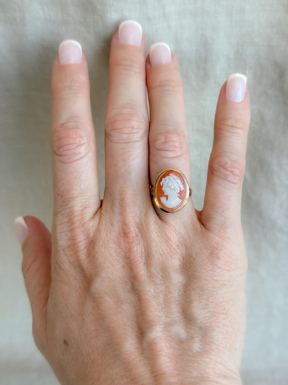 Vintage Cameo Ring, 14k Gold, Oval Portrait Statement Ring, Mid-Century Bold Jewelry