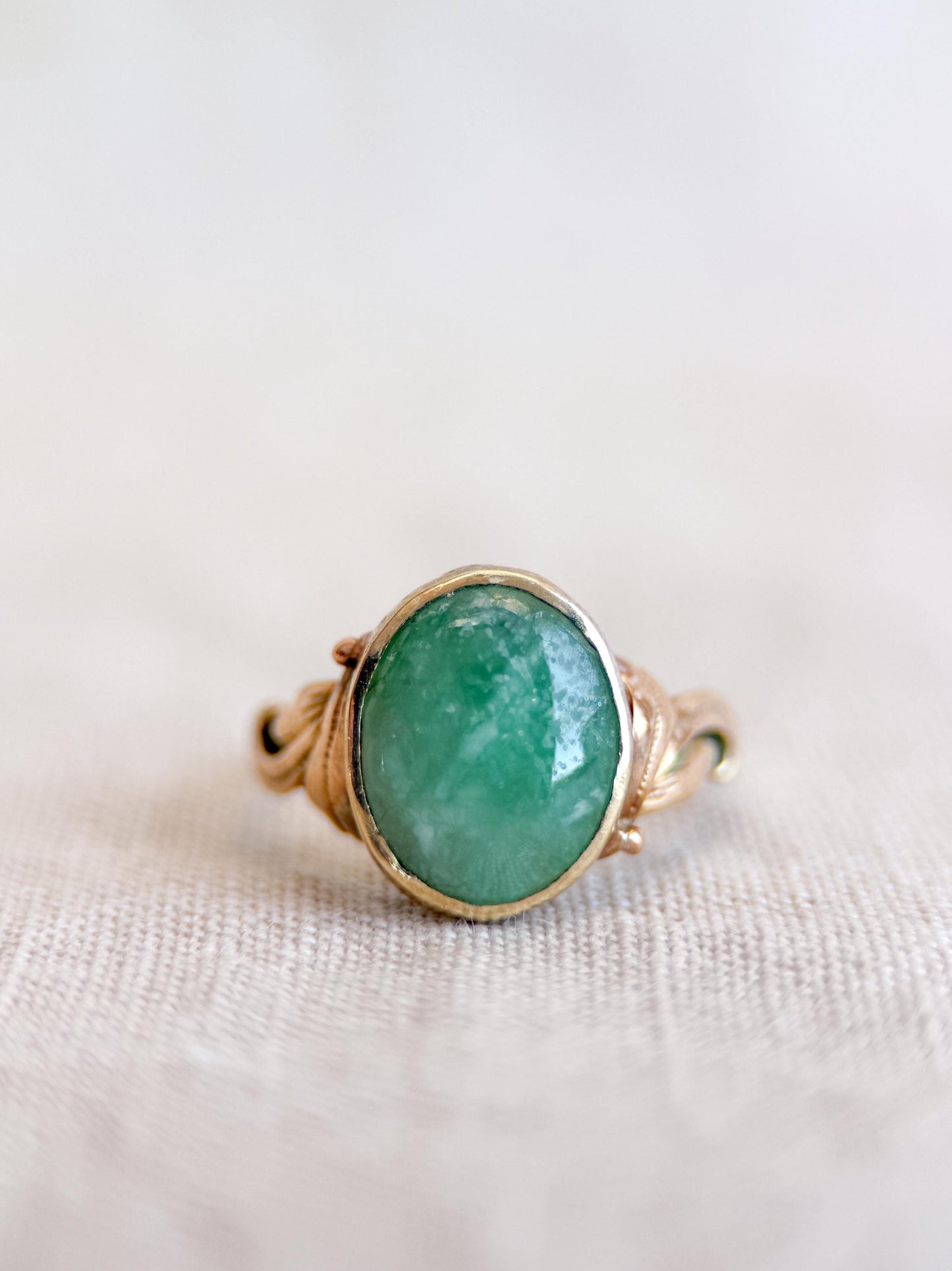 Vintage Jade Ring, 14k Gold, Oval Cut Jadeite Statement Ring, Filigree Bezel Jewelry