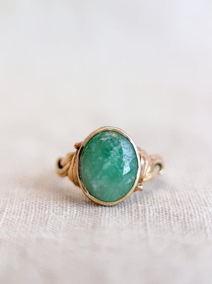 Vintage Jade Ring, 14k Gold, Oval Cut Jadeite Statement Ring, Filigree Bezel Jewelry