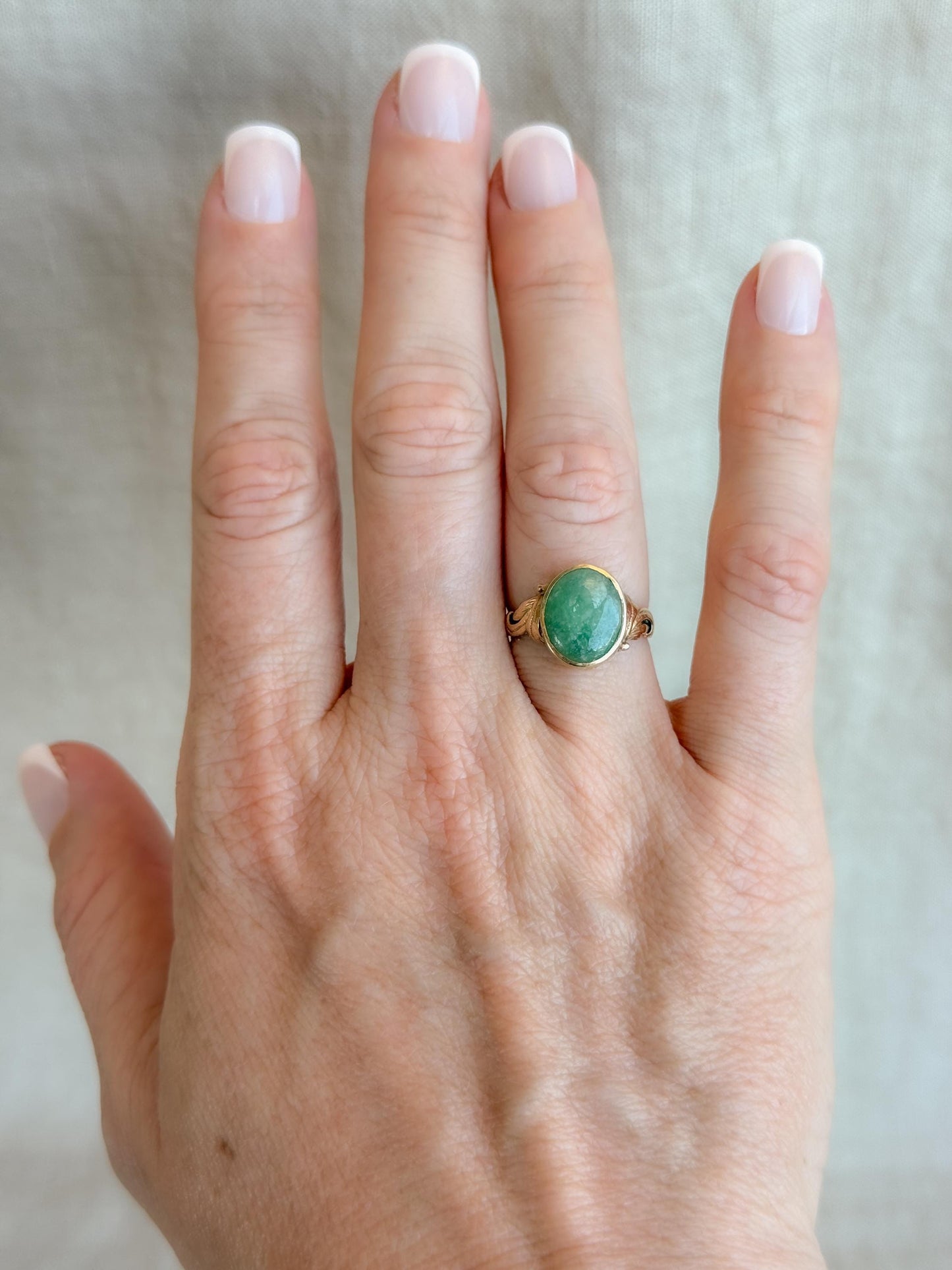 Vintage Jade Ring, 14k Gold, Oval Cut Jadeite Statement Ring, Filigree Bezel Jewelry