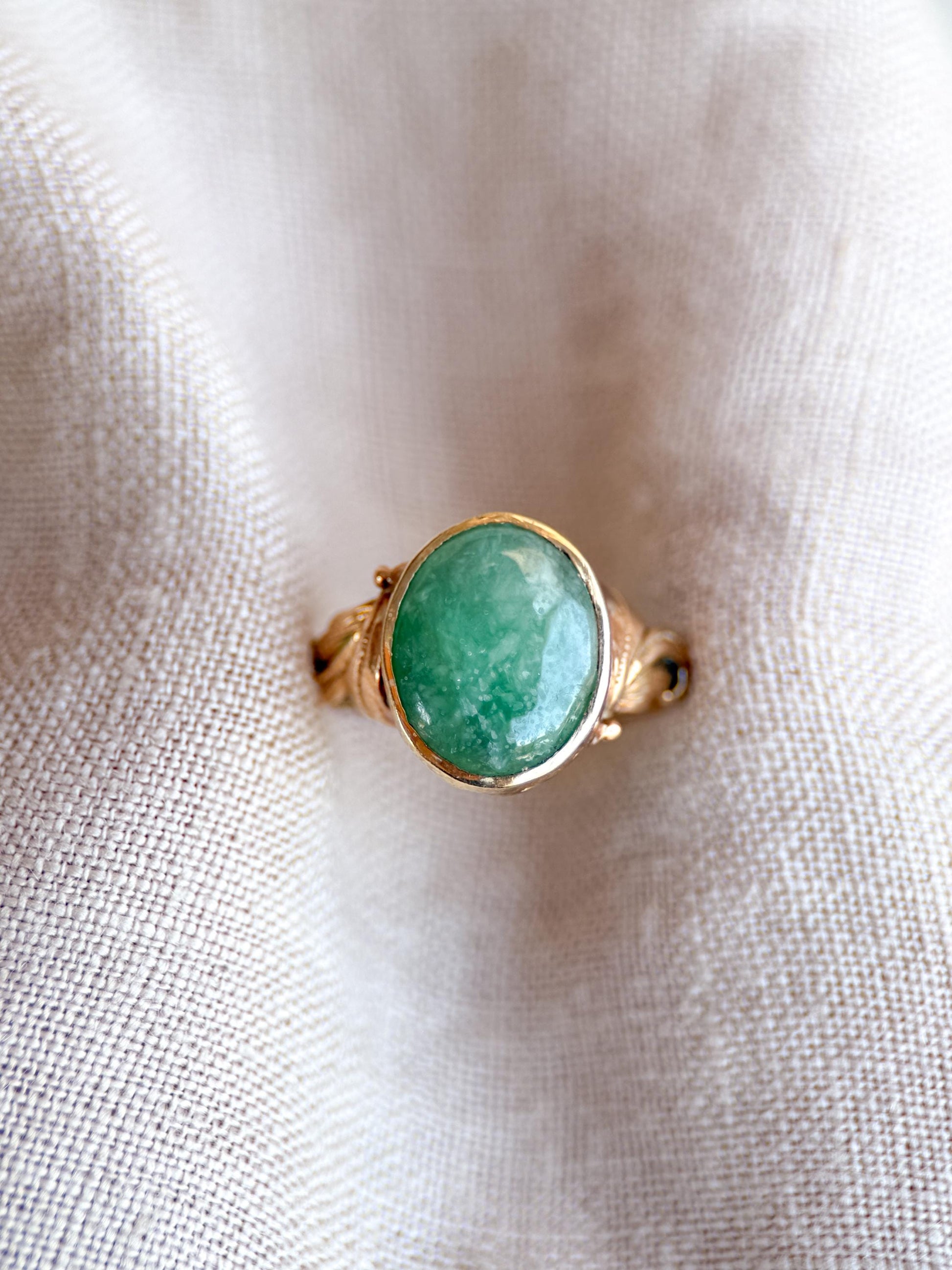 Vintage Jade Ring, 14k Gold, Oval Cut Jadeite Statement Ring, Filigree Bezel Jewelry