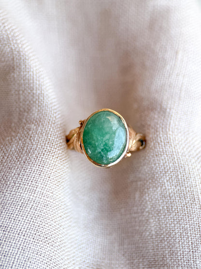 Vintage Jade Ring, 14k Gold, Oval Cut Jadeite Statement Ring, Filigree Bezel Jewelry