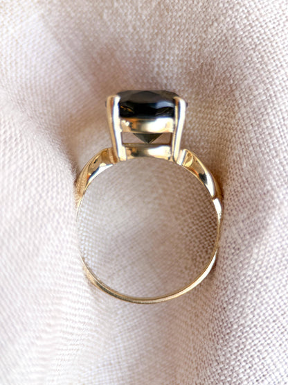 Vintage Moldavite Ring, 14k Gold, Oval Cut Prong Set Statement Ring, Unique Bold Jewelry