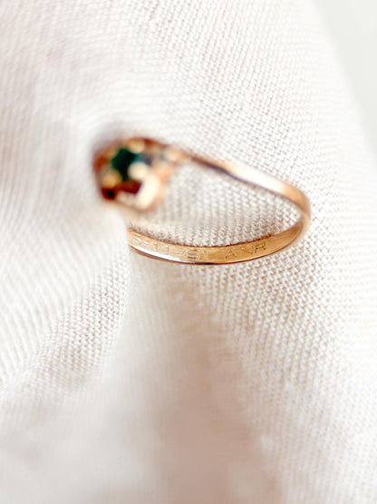 Vintage Emerald and Diamond Engagement Ring, Round Cut, 10k Gold, Three Stone, Bridal Ring