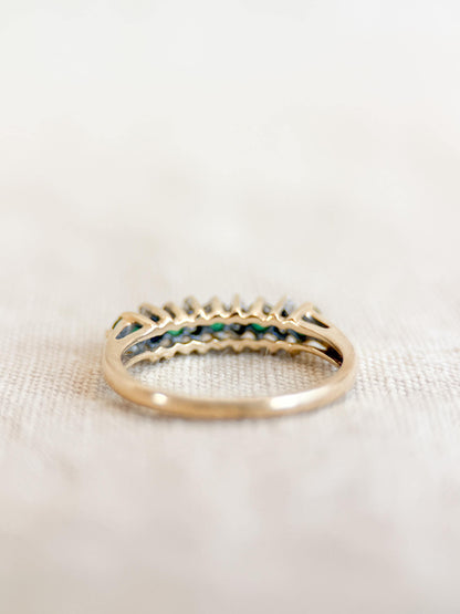 Vintage Emerald and Diamond Wedding Band, 14k Gold, Prong Set Minimalist Ring, Stacking Band