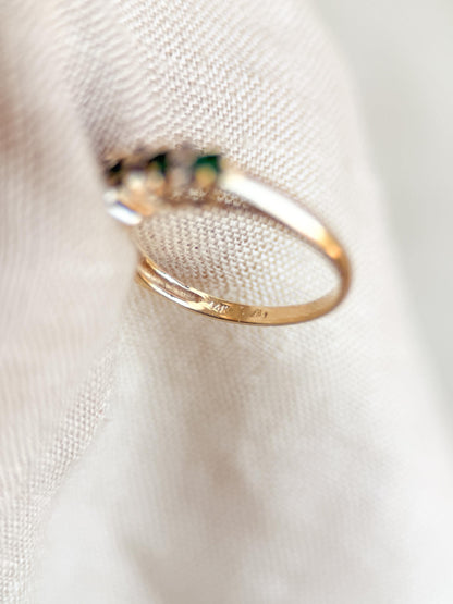 Vintage Emerald and Diamond Wedding Band, 14k Gold, Prong Set Minimalist Ring, Stacking Band