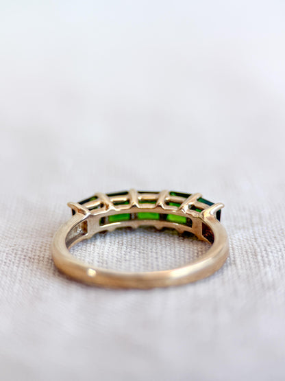 Vintage Chrome Diopside Wedding Band, 10k Gold, Prong Set Square Cut, Minimalist Stacking Band