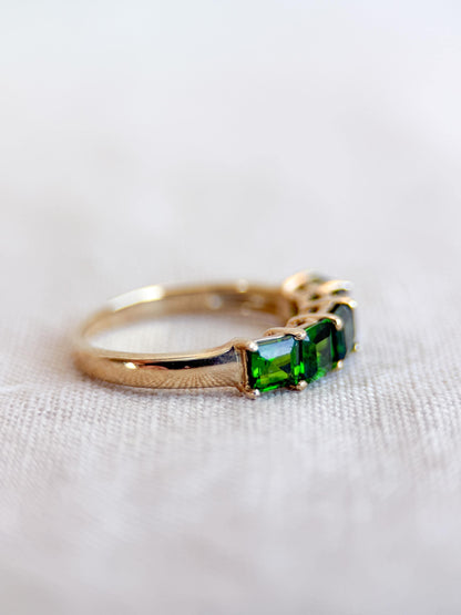 Vintage Chrome Diopside Wedding Band, 10k Gold, Prong Set Square Cut, Minimalist Stacking Band