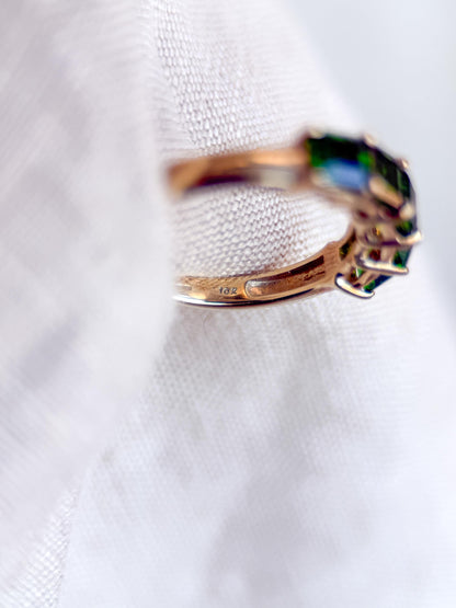 Vintage Chrome Diopside Wedding Band, 10k Gold, Prong Set Square Cut, Minimalist Stacking Band