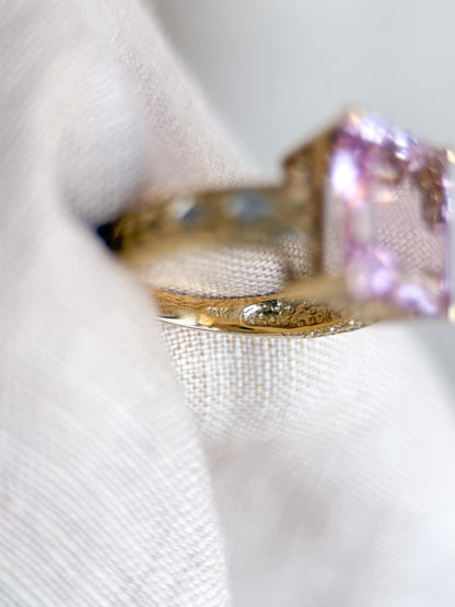 Vintage Pink Tourmaline Engagement Ring, Emerald Cut, 10k Gold, Filigree Alternative Bridal Ring