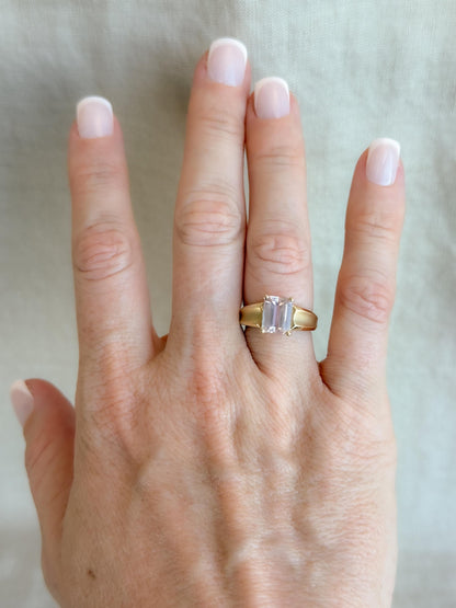 Vintage Morganite Engagement Ring, Emerald Cut, 14k Gold, Alternative Bridal Ring