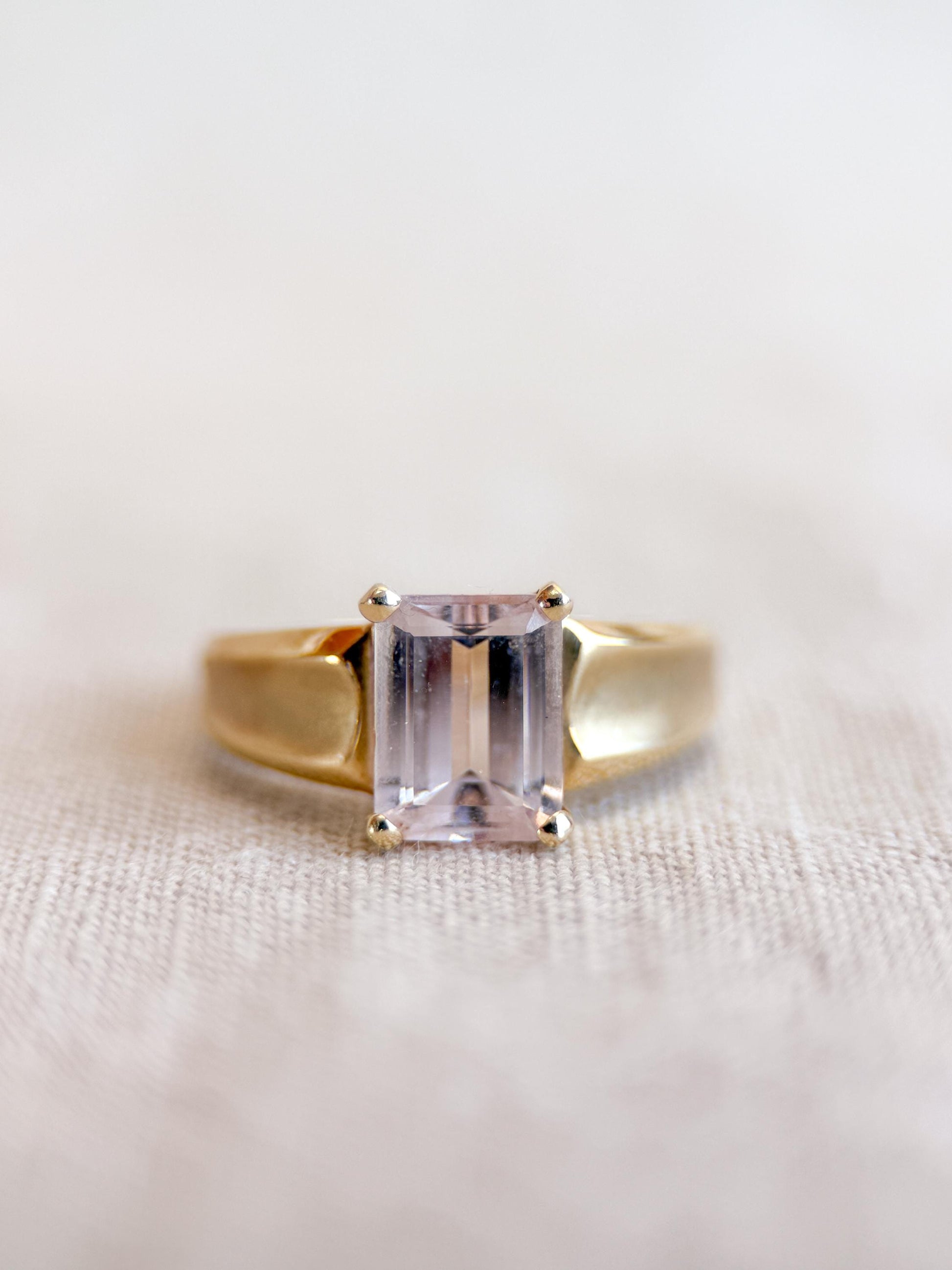 Vintage Morganite Engagement Ring, Emerald Cut, 14k Gold, Alternative Bridal Ring