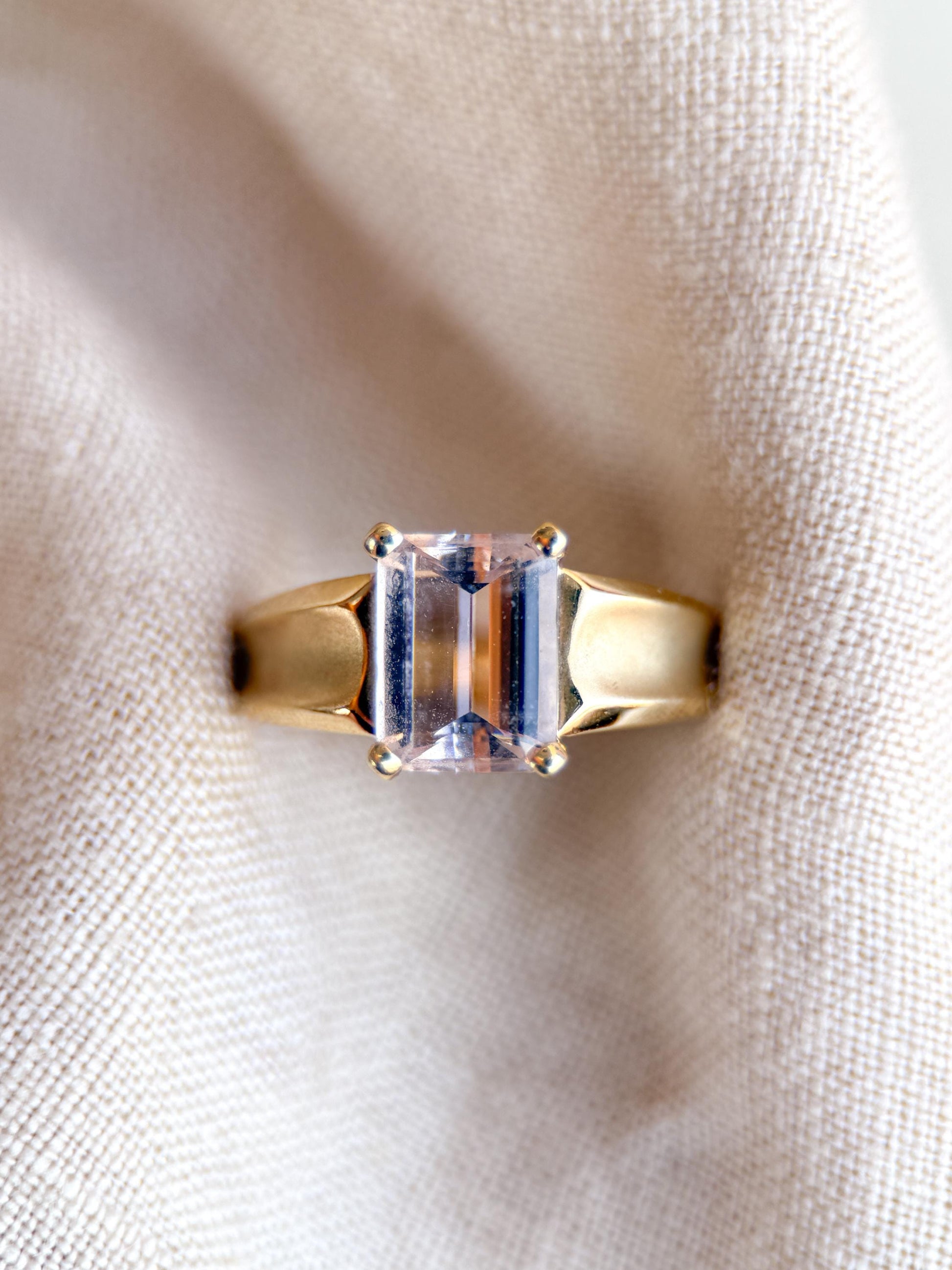 Vintage Morganite Engagement Ring, Emerald Cut, 14k Gold, Alternative Bridal Ring