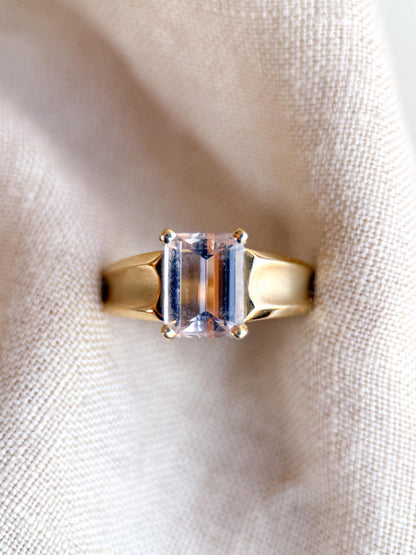 Vintage Morganite Engagement Ring, Emerald Cut, 14k Gold, Alternative Bridal Ring