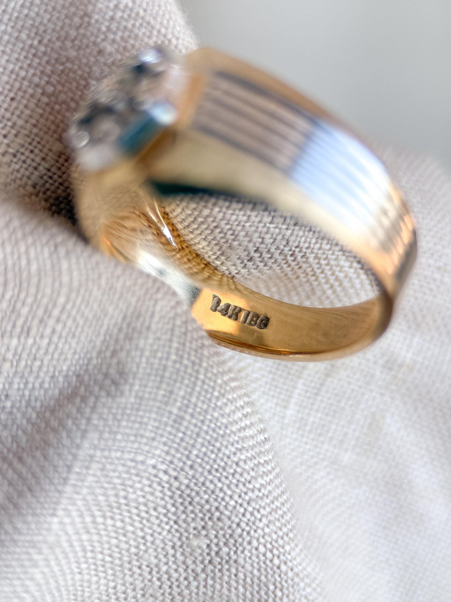 Vintage Diamond Wedding Band, 14k Gold, Mens Signet Cluster Statement Ring, Anniversary Band
