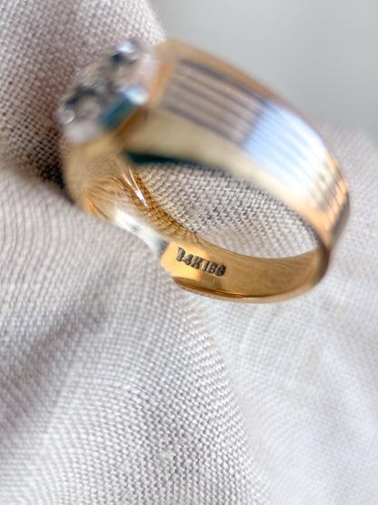 Vintage Diamond Wedding Band, 14k Gold, Mens Signet Cluster Statement Ring, Anniversary Band