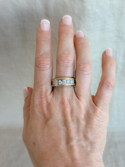 Vintage Diamond Wedding Band, 14k White Gold, Mens Channel Statement Ring, Anniversary Band