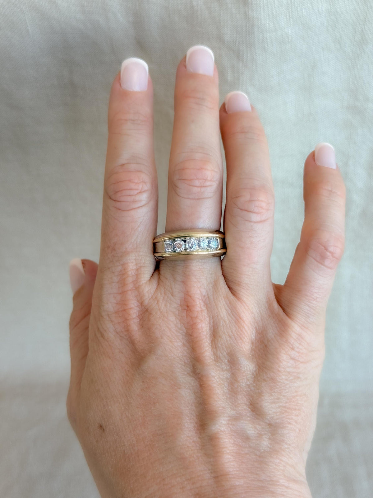 Vintage Diamond Wedding Band, 14k White Gold, Mens Channel Statement Ring, Anniversary Band