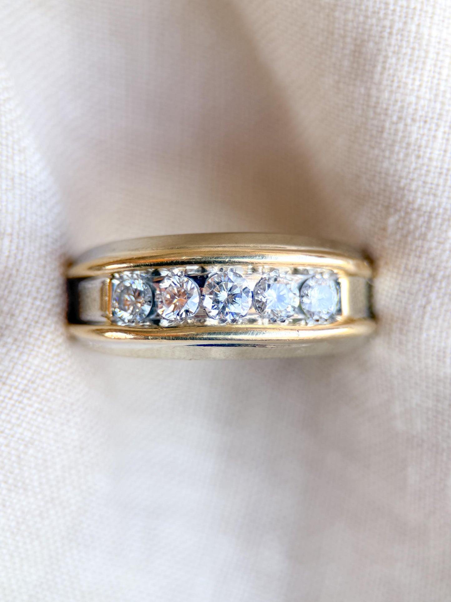 Vintage Diamond Wedding Band, 14k White Gold, Mens Channel Statement Ring, Anniversary Band