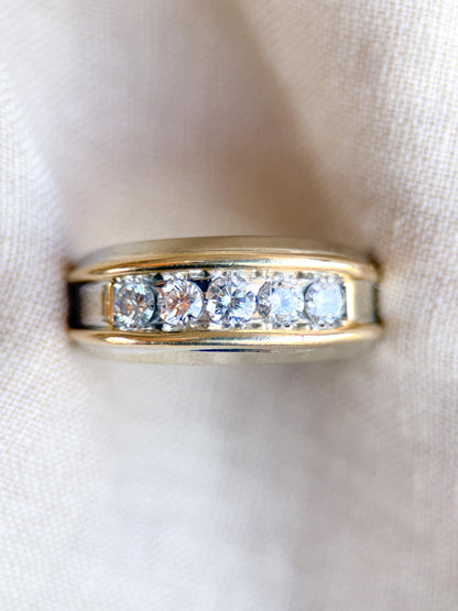 Vintage Diamond Wedding Band, 14k White Gold, Mens Channel Statement Ring, Anniversary Band