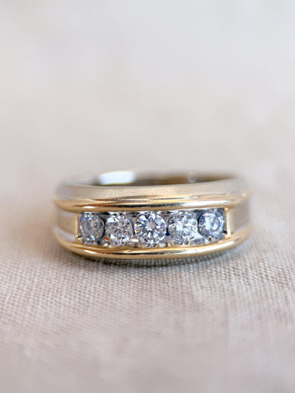 Vintage Diamond Wedding Band, 14k White Gold, Mens Channel Statement Ring, Anniversary Band