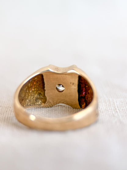 Vintage Diamond Wedding Band, 14k Gold, Mens Signet Woven Statement Ring, Anniversary Band