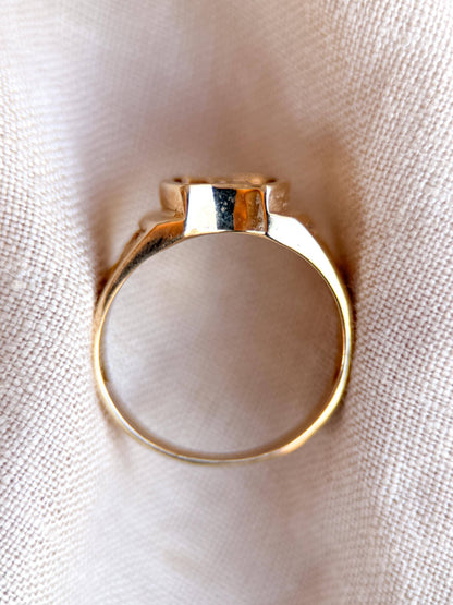 Vintage Diamond Wedding Band, 14k Gold, Mens Signet Woven Statement Ring, Anniversary Band