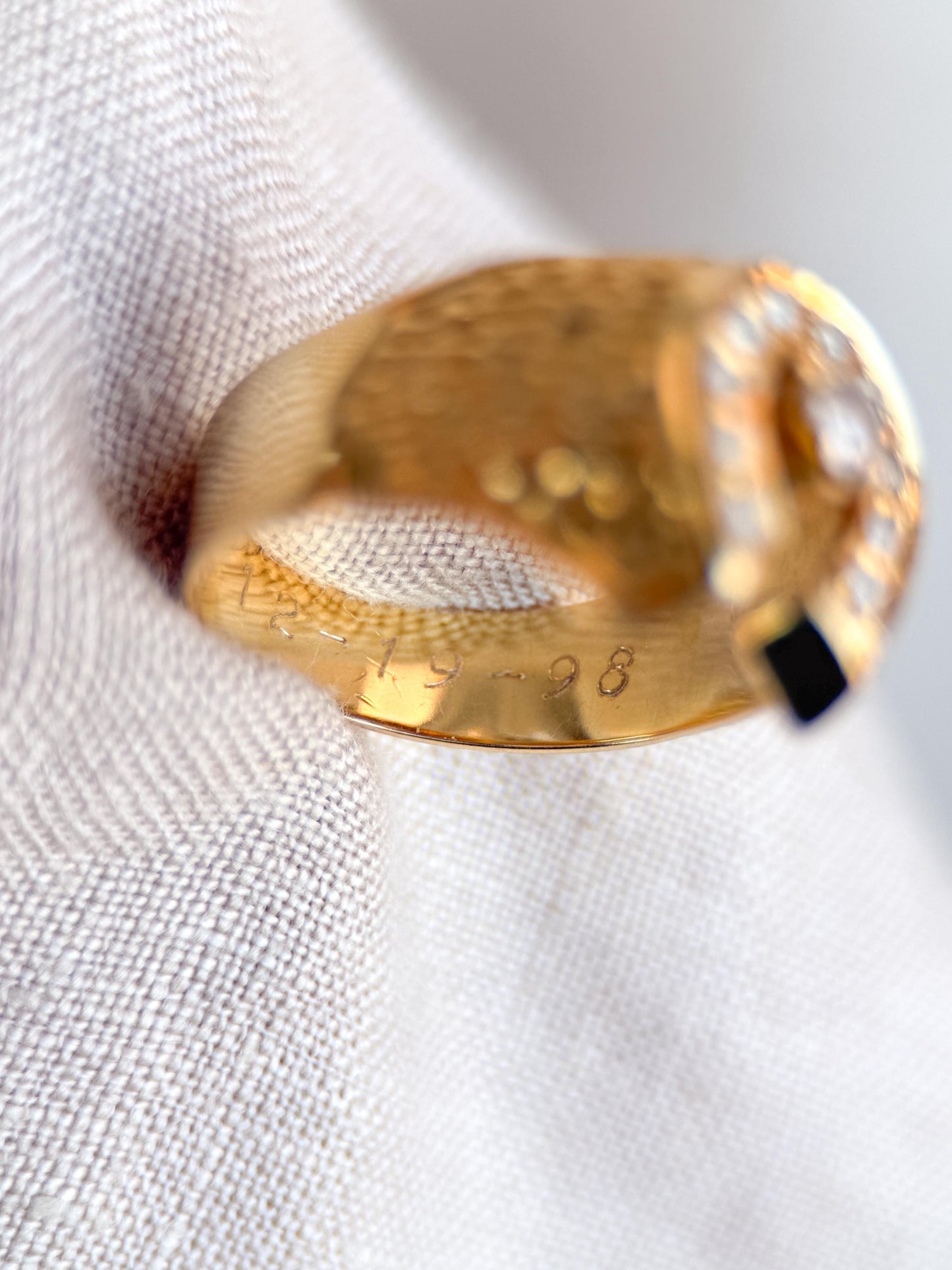 Vintage Diamond Wedding Band, 14k Gold, Mens Signet Horseshoe Statement Ring, Anniversary Band