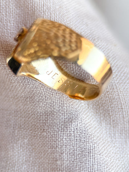Vintage Diamond Wedding Band, 14k Gold, Mens Signet Horseshoe Statement Ring, Anniversary Band