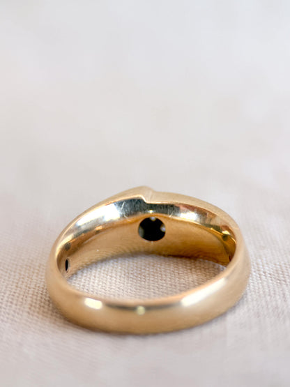 Vintage Diamond Wedding Band, 14k Gold, Mens Channel Set Statement Ring, Anniversary Band