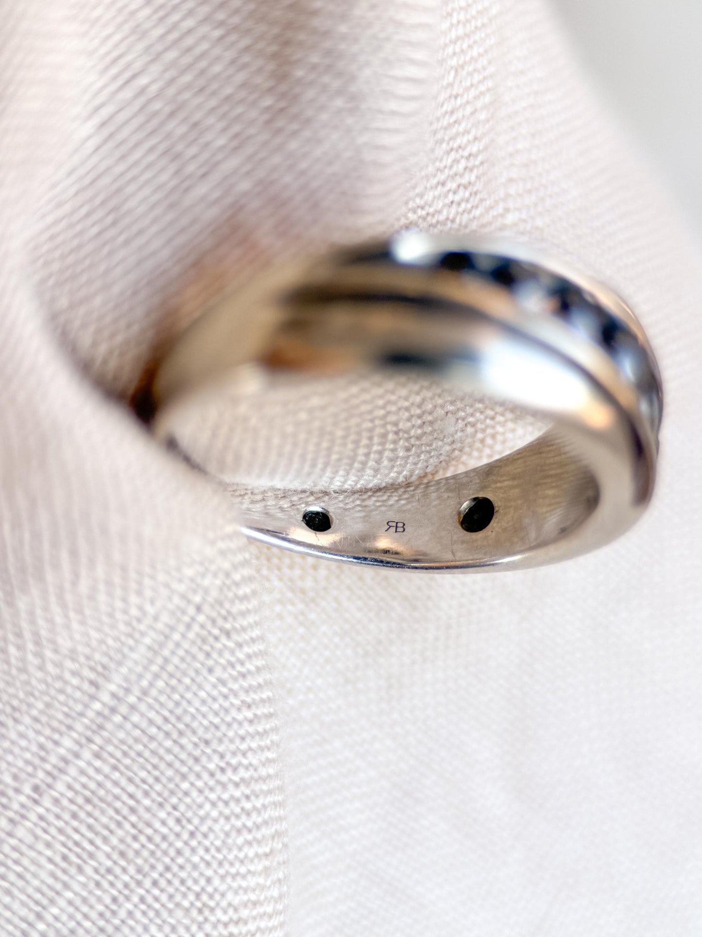 Vintage Black Diamond Wedding Band, 10k White Gold, Mens Channel Statement Ring, Anniversary Band