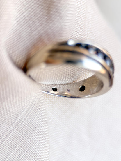 Vintage Black Diamond Wedding Band, 10k White Gold, Mens Channel Statement Ring, Anniversary Band