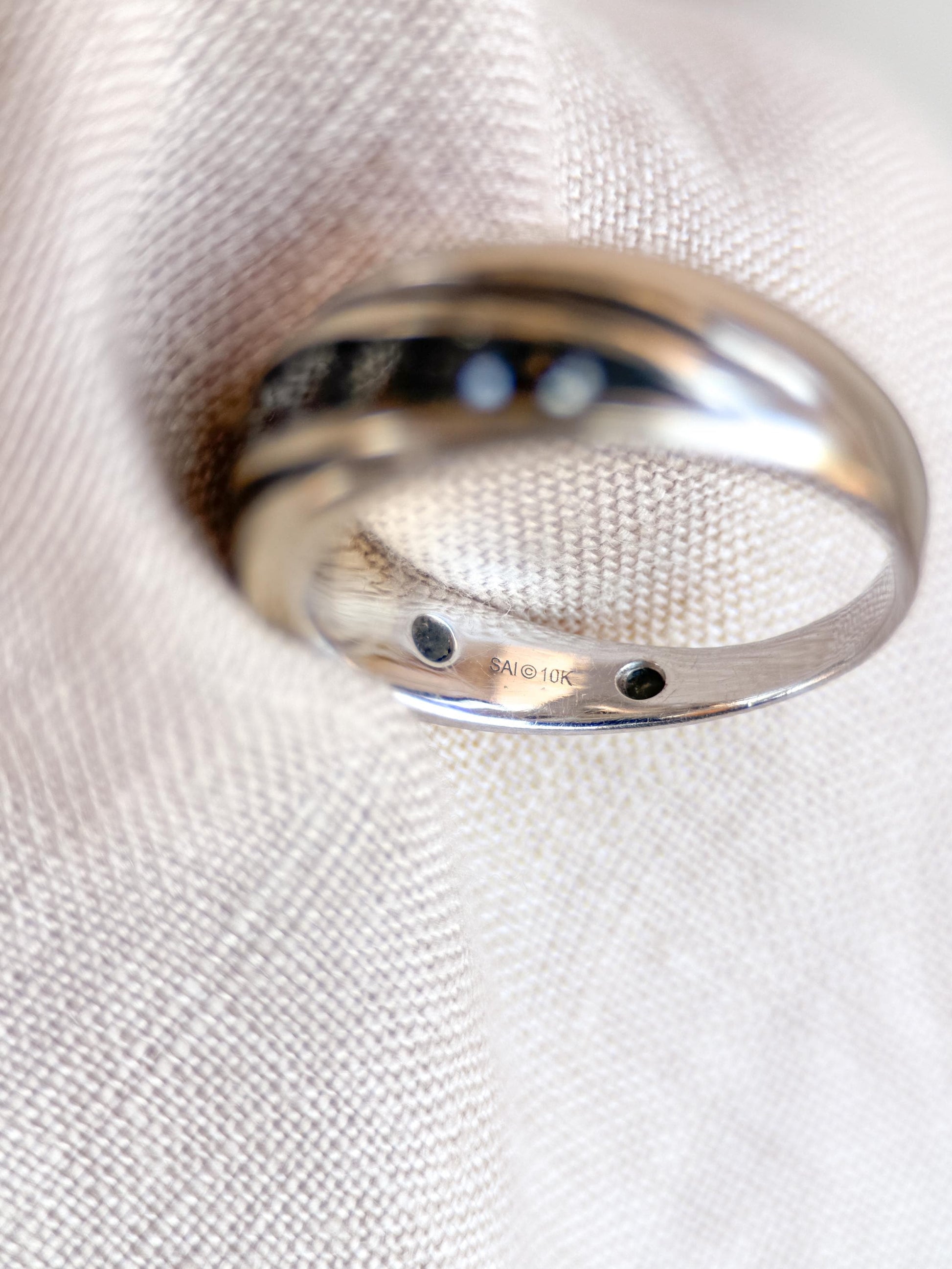 Vintage Black Diamond Wedding Band, 10k White Gold, Mens Channel Statement Ring, Anniversary Band