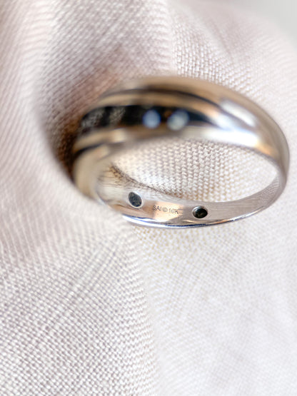 Vintage Black Diamond Wedding Band, 10k White Gold, Mens Channel Statement Ring, Anniversary Band