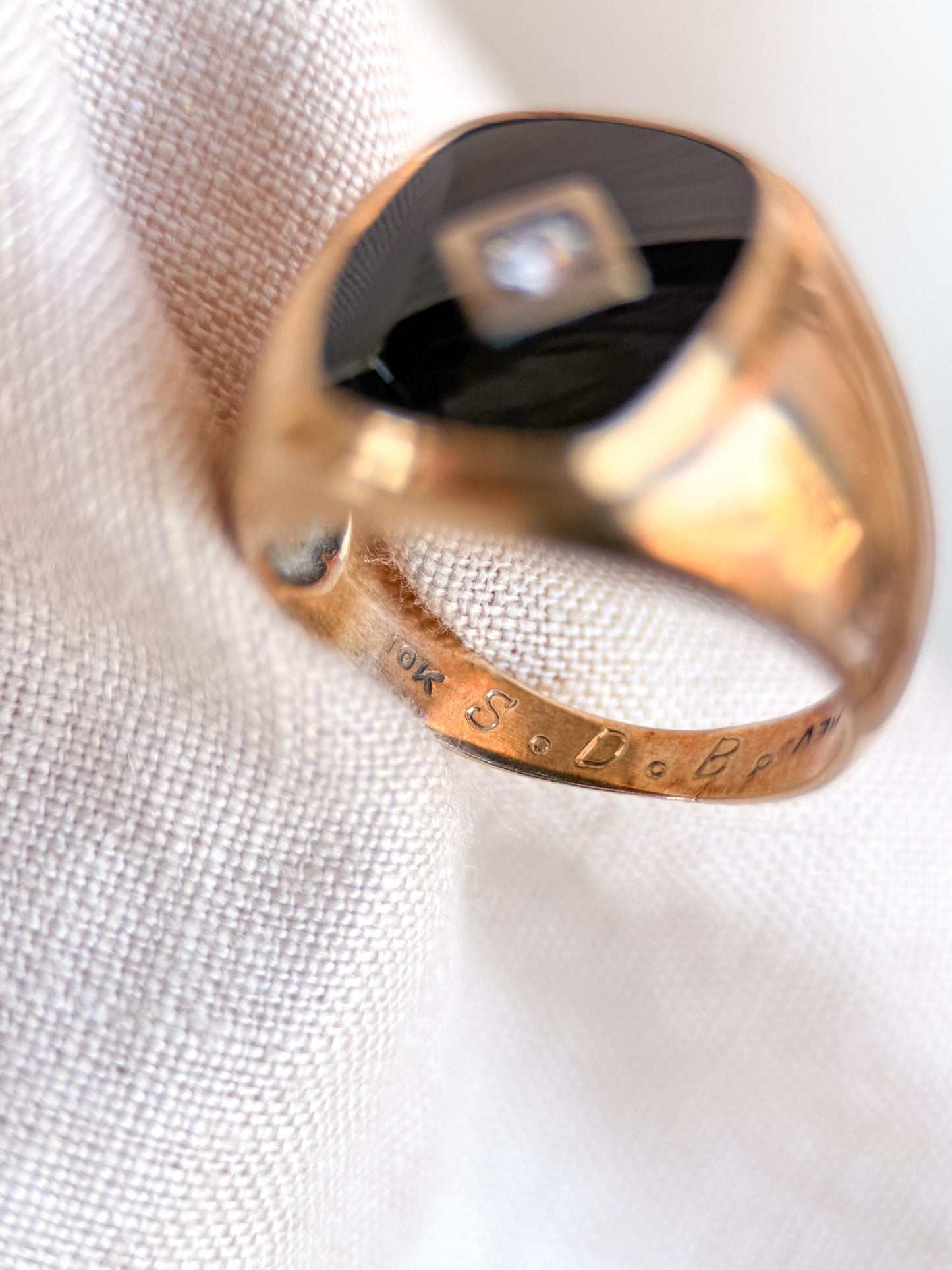 Vintage Diamond and Onyx Wedding Band, 14k Gold, Mens Signet Statement Ring, Anniversary Band
