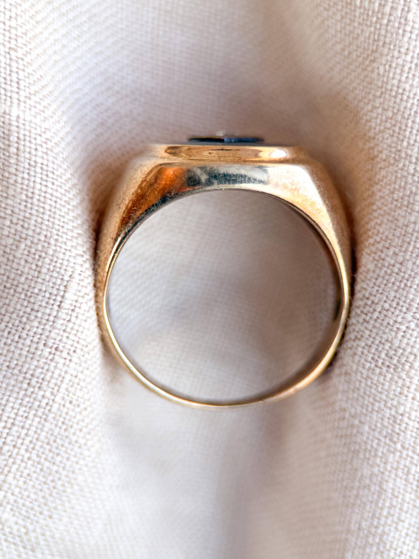 Vintage Diamond and Onyx Wedding Band, 14k Gold, Mens Signet Statement Ring, Anniversary Band