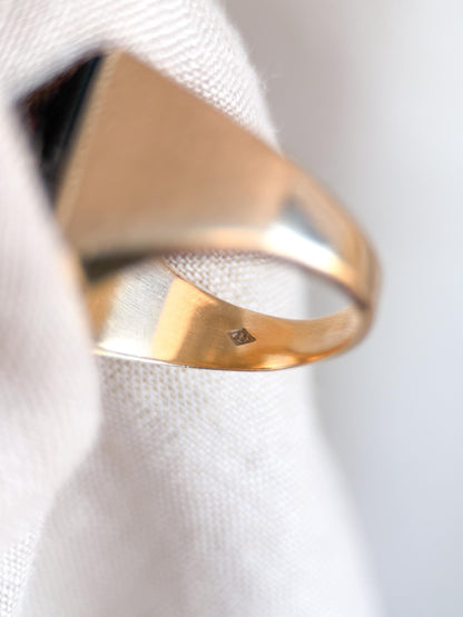 Vintage Diamond and Onyx Wedding Band, 10k Gold, Mens Signet Statement Ring, Anniversary Band