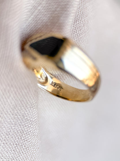 Vintage Diamond and Onyx Wedding Band, 14k Gold, Mens Signet Statement Ring, Anniversary Band