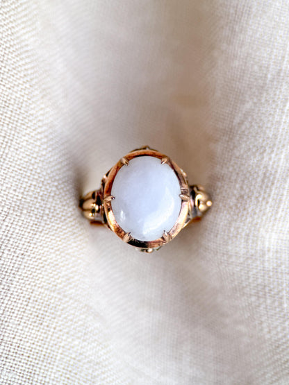 Vintage Lavender Jade Ring, 14k Gold, Oval Cut Filigree Statement Ring, 1960s Bold Jewelry