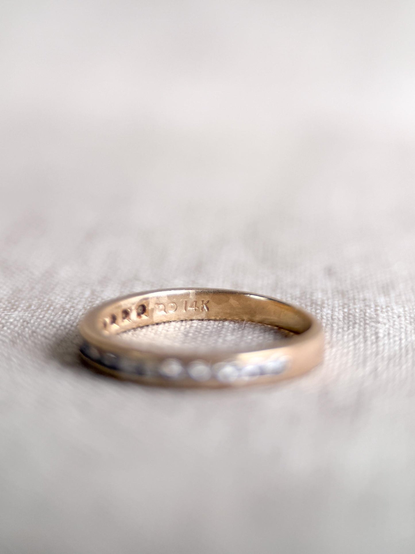 Vintage Diamond Wedding Band, 14k Gold, Round Cut Channel Set Minimalist Ring, Stacking Band