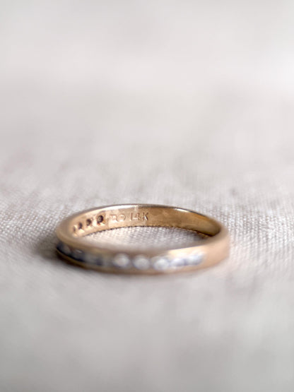 Vintage Diamond Wedding Band, 14k Gold, Round Cut Channel Set Minimalist Ring, Stacking Band