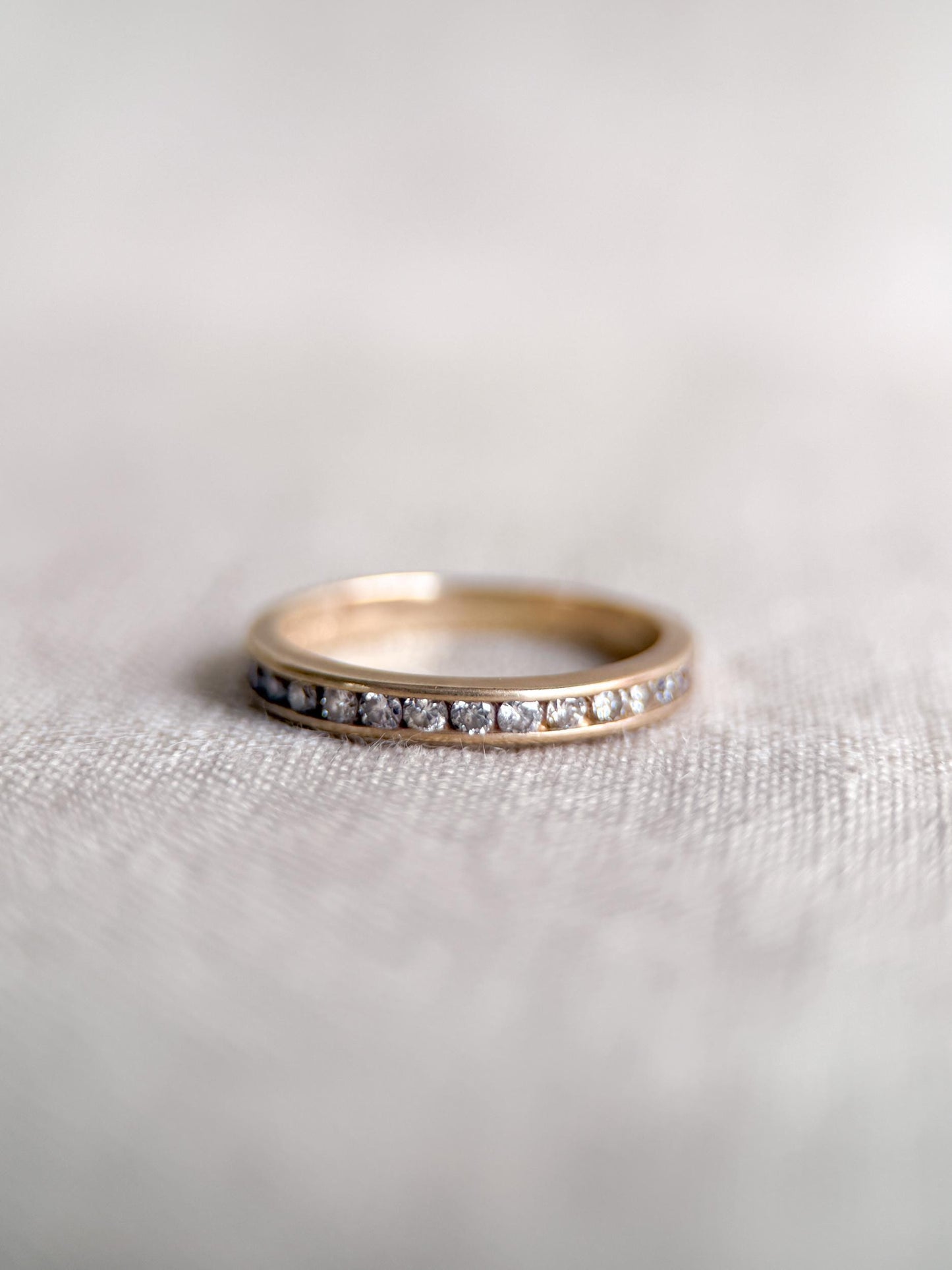 Vintage Diamond Wedding Band, 14k Gold, Round Cut Channel Set Minimalist Ring, Stacking Band