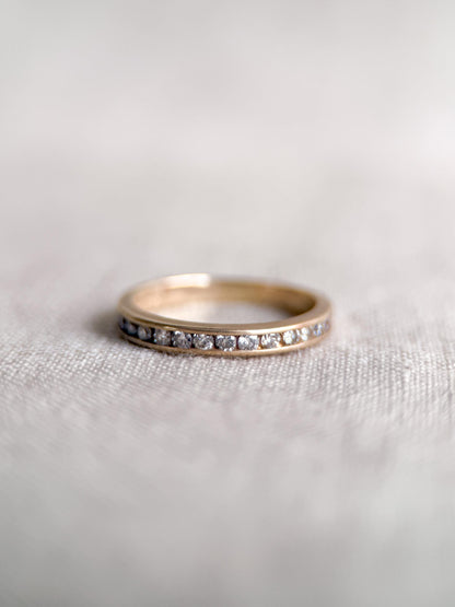Vintage Diamond Wedding Band, 14k Gold, Round Cut Channel Set Minimalist Ring, Stacking Band