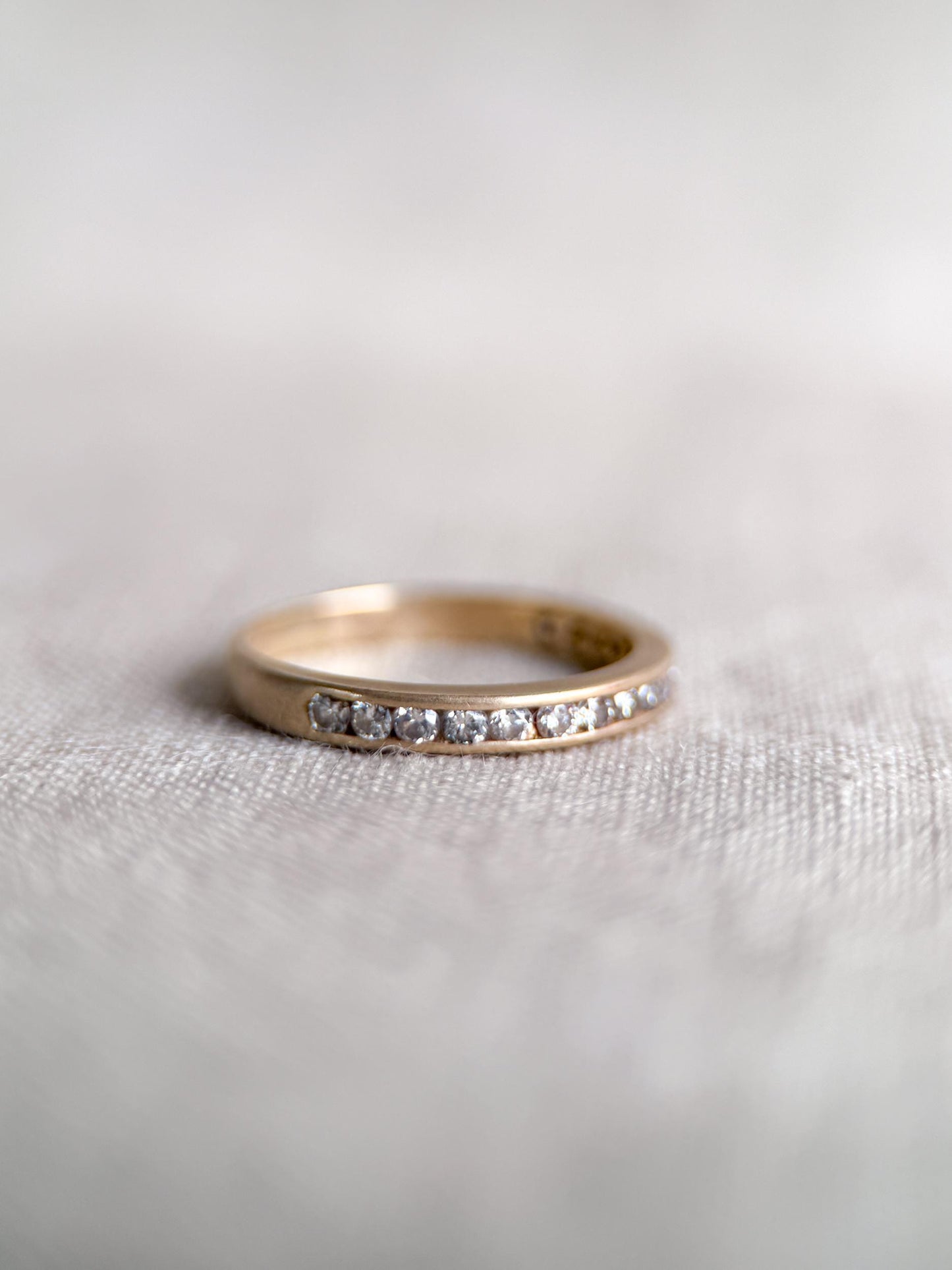 Vintage Diamond Wedding Band, 14k Gold, Round Cut Channel Set Minimalist Ring, Stacking Band