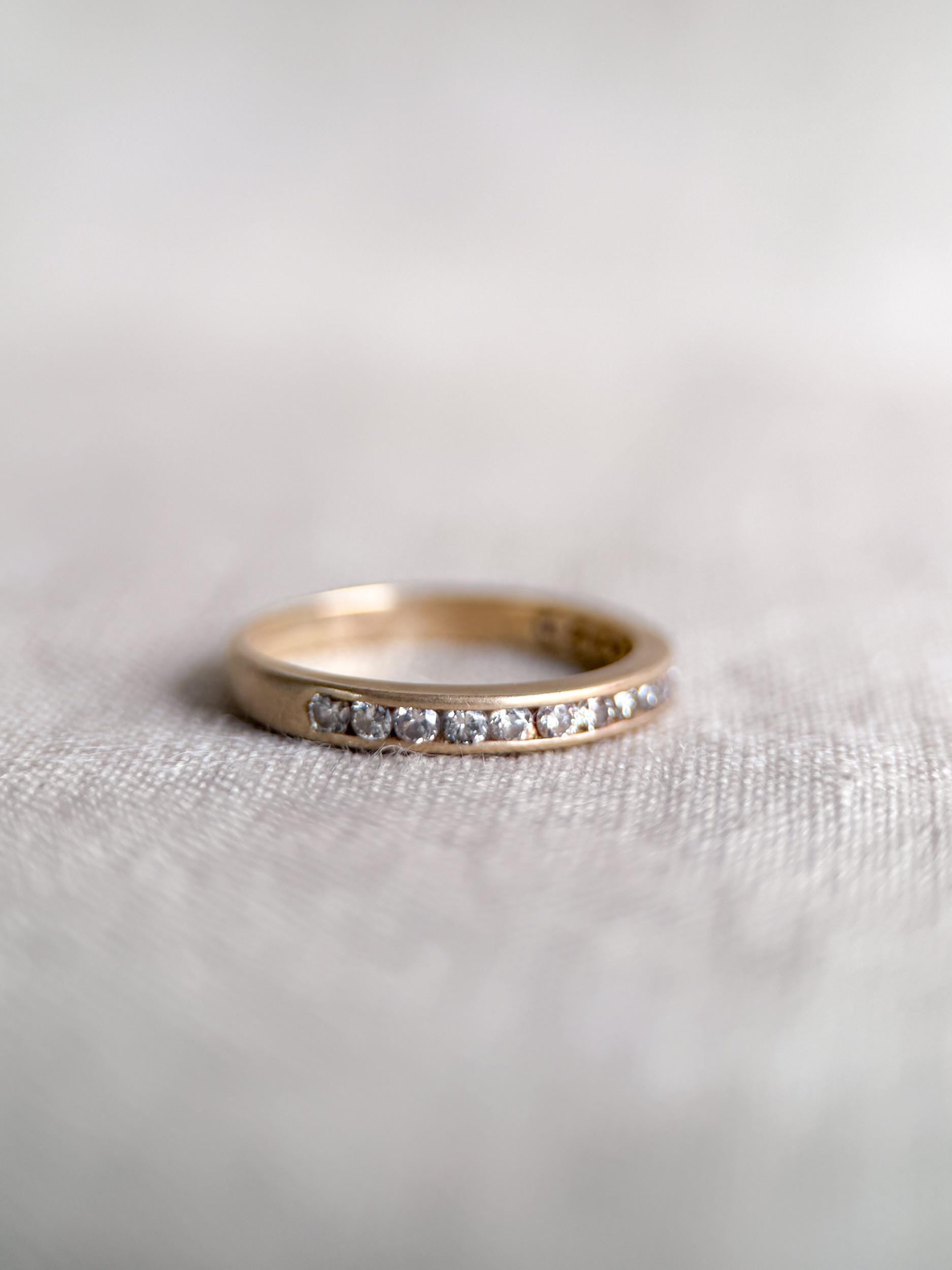 Vintage Diamond Wedding Band, 14k Gold, Round Cut Channel Set Minimalist Ring, Stacking Band